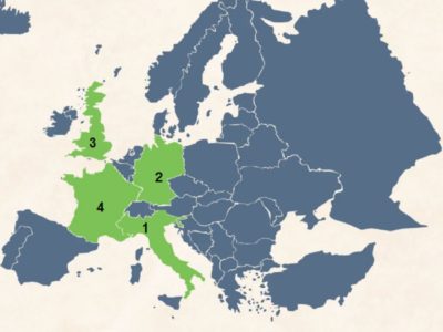 На картата с цифри са обозначени страните които са лидери в икономическото си развитие в Европа Свържи цифрите с името на страната