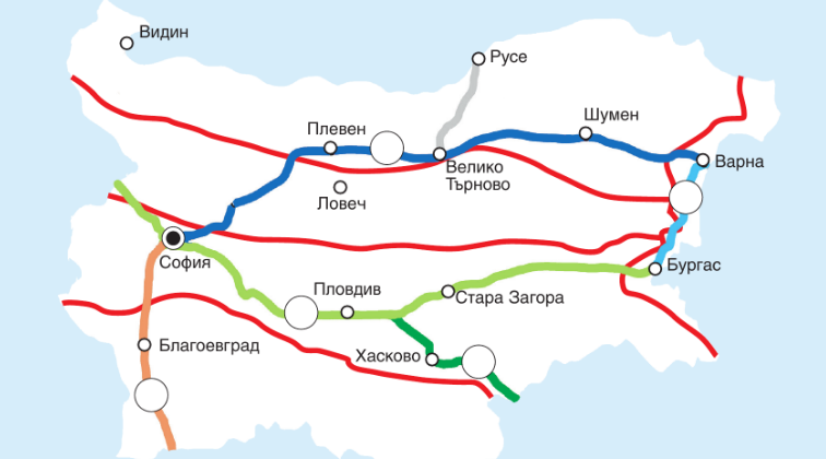 Разгледай картата Със оранжева линия е АМ  Струма През кои две  природни области минава 